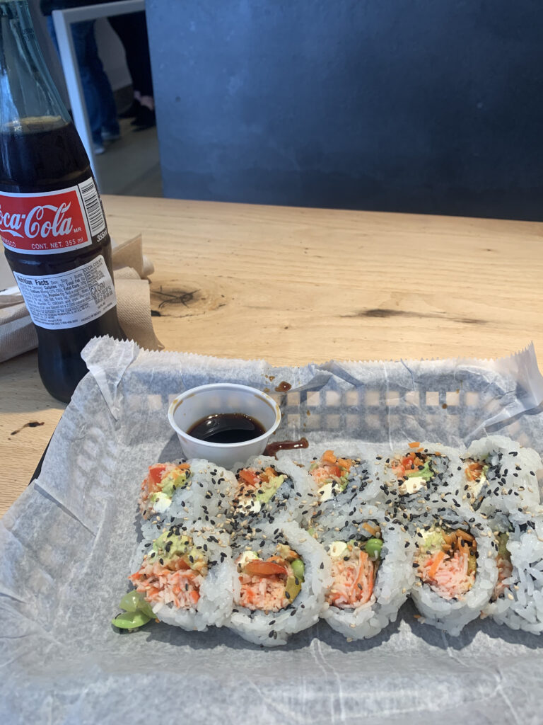 Gluten-free sushi roll with Mexican Coca Cola