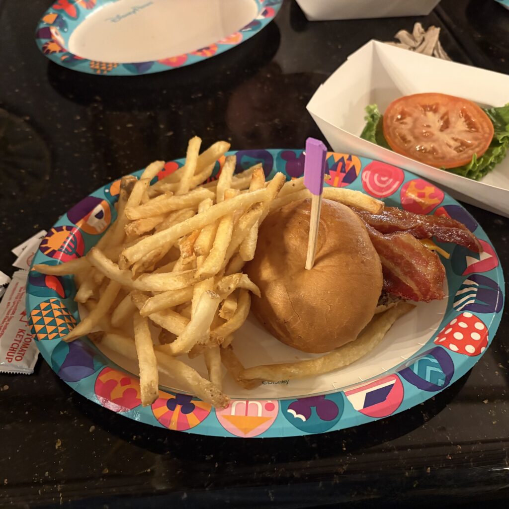 Gluten Free Bacon Cheeseburger and Fries. Gluten Free Disney World Trailblazer Restaurant
