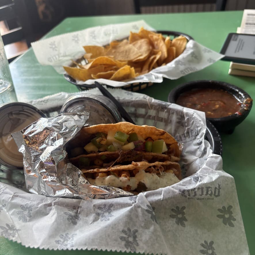 Gluten Free at Barrio Taco. 2 Tacos, salsa, and chips