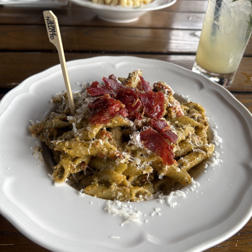 Gluten Free at Prost! Pesto and prosciutto rigatoni